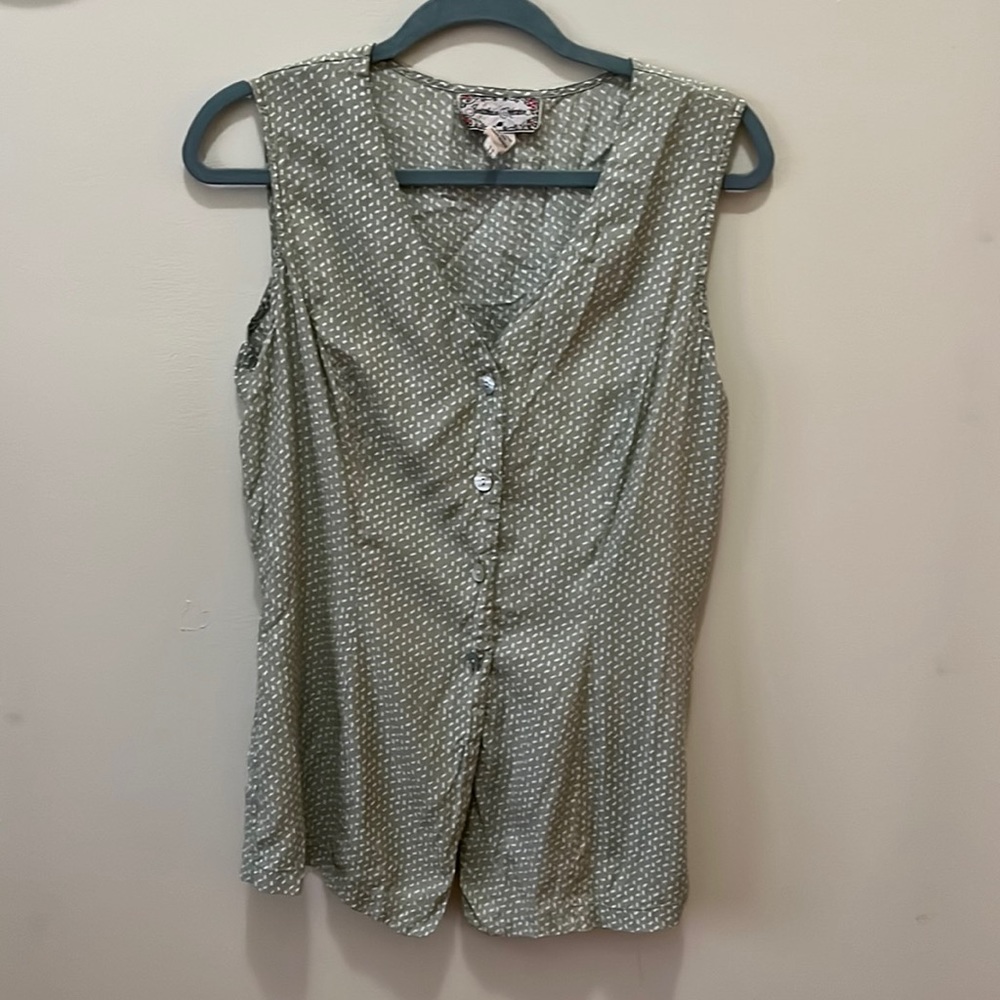 Jonathan Martin - green and white polka dot blouse - size 11 - vintage